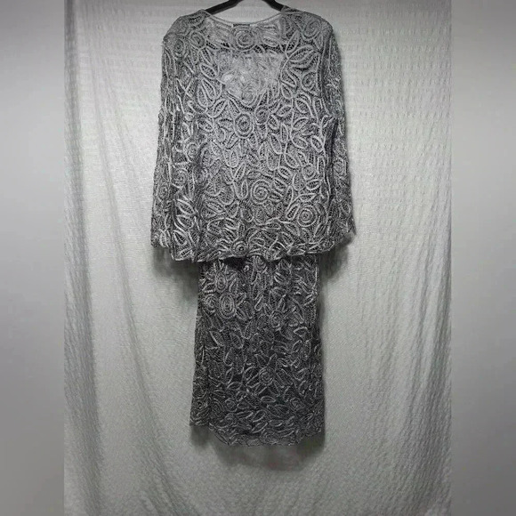 SOULMATES Hand Crochet 3/4 Bell Sleeve 3pc Evening gown. Silver with beading. XL - Picture 4 of 16